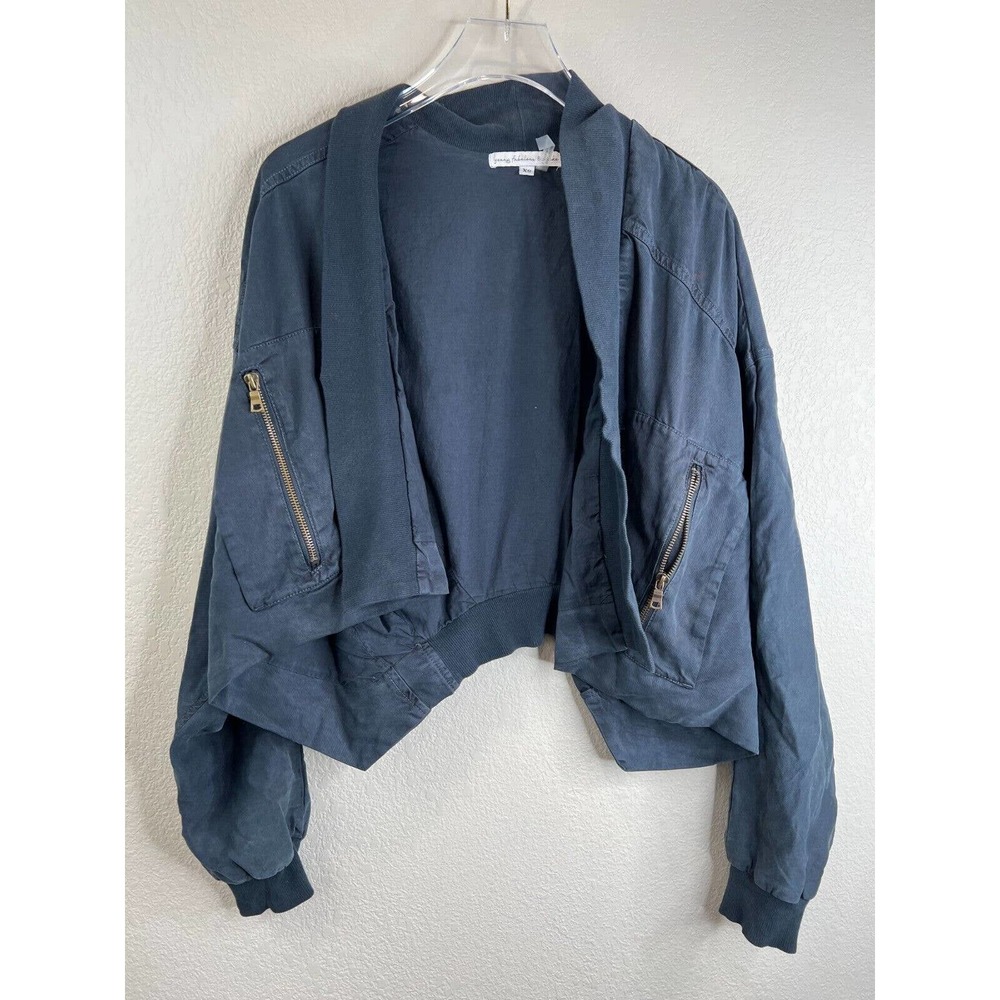 Young Fabulous and Broke Womens Open Front Jacket Tencel Fara XS Blue Zip Pocket